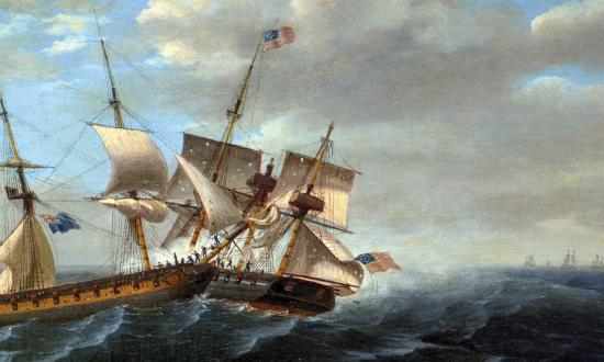 Battle between HMS Frolic and the USS Wasp is depicted in this early 19th-century painting by Thomas Birch.